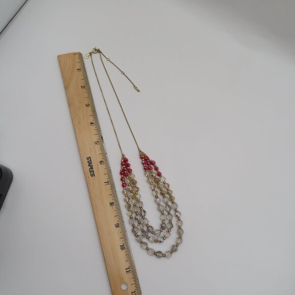 Loft Multi Strand Beaded Red and Clear Gold Tone Necklace - Picture 9 of 10